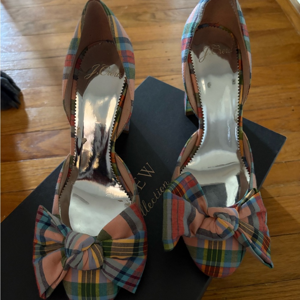 J. Crew Multicolor Plaid Bow Heels